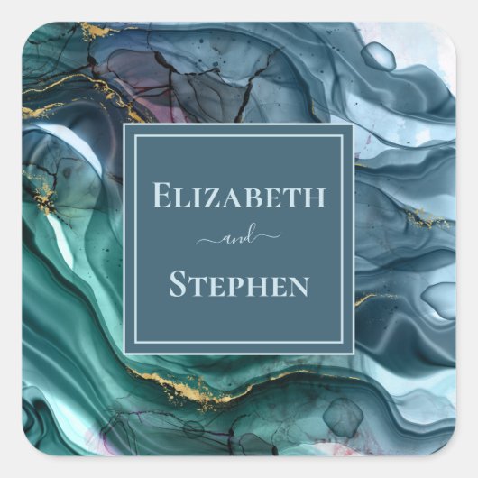 Eleganter Aquamarin- und Goldaufkleber für den Hoc Quadratischer Aufkleber (Vorderseite)