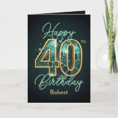 Eleganter Aquamarin- und Goldmetallic 40. Geburtst Karte (Vorderseite)