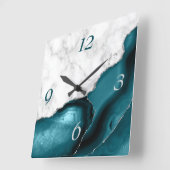 Eleganter Aquamariner Agate Silver Glitzer Marmor Quadratische Wanduhr (Winkel)