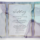 Eleganter Aquamariner Amethyst Abstrakt Tinte Dreifach Gefaltete Einladung (Innenseite Mitte)