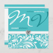 Eleganter aquamariner blauer 16. einladung (Vorne/Hinten)
