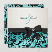 Eleganter aquamariner blauer Damast mit Einladung (Vorne/Hinten)