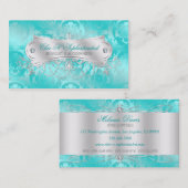 Eleganter aquamariner blauer Damast-Strudel Visitenkarte (Vorne/Hinten)