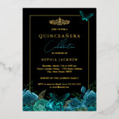 Eleganter Aquamariner Blauer Schmetterling Quincea Folieneinladung (Vorderseite)