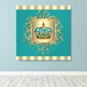 Eleganter Aquamariner Blauer und Goldkronenprinz Leinwanddruck (Insitu (Holzboden))