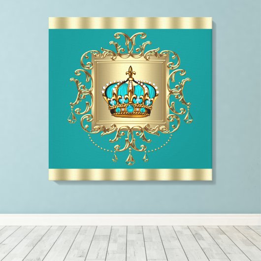 Eleganter Aquamariner Blauer und Goldkronenprinz Leinwanddruck (Insitu (Holzboden))