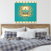 Eleganter Aquamariner Blauer und Goldkronenprinz Leinwanddruck (Insitu (Schlafzimmer))