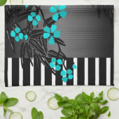 Eleganter Aquamariner Blossom Black Asian Bamboo Geschirrtuch (Gefaltet)