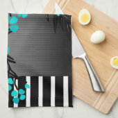 Eleganter Aquamariner Blossom Black Asian Bamboo Geschirrtuch (Viertel Falte)