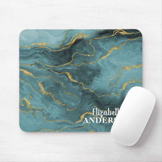 Eleganter Aquamariner Blue Agate Geode Marble Mono Mousepad (Mit Mouse)