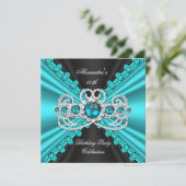 Eleganter Aquamariner Blue Lace Black Diamond Gebu Einladung (Stehend Vorderseite)