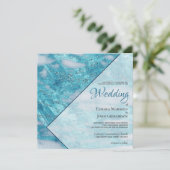 Eleganter Aquamariner Blue Marble Glitzer Geometri Einladung (Stehend Vorderseite)