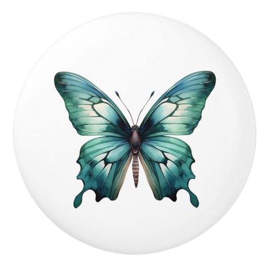 Eleganter Aquamariner Butterfly Türkis Blue Drawer Keramikknauf (Vorderseite)