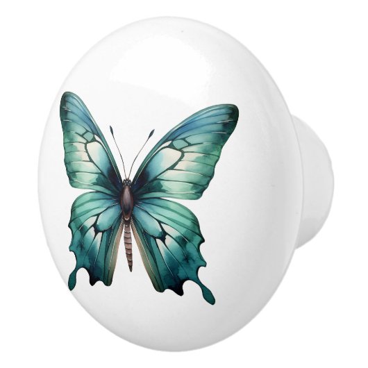 Eleganter Aquamariner Butterfly Türkis Blue Drawer Keramikknauf (Rechts)