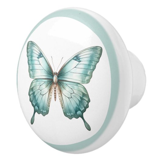 Eleganter Aquamariner Butterfly Türkis Blue Drawer Keramikknauf (Rechts)