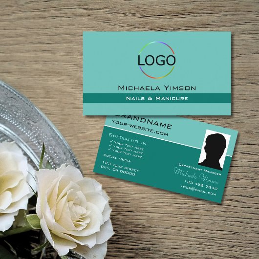 Eleganter Aquamariner Chic mit Beruflichem Logo un Visitenkarte