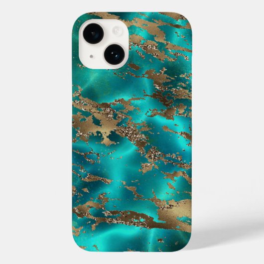 Eleganter Aquamariner Edelsteinmarmor Case-Mate iPhone Hülle (Rückseite)