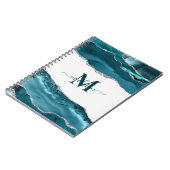 Eleganter Aquamariner Geode Agate Mit Monogramm Go Notizblock (Linke Seite)