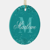 Eleganter Aquamariner Glitzer Blue Green Monogram Keramik Ornament (Rechts)