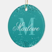Eleganter Aquamariner Glitzer Blue Green Monogram Keramik Ornament (Links)