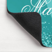 Eleganter Aquamariner Glitzer Blue Green Monogram Mousepad (Ecke)