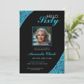 Eleganter Aquamariner Glitzer Foto 60. Geburtstag Einladung (Stehend Vorderseite)