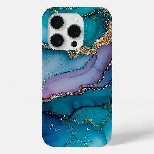 Eleganter Aquamariner Glitzer Marble iPhone 15 Pro Case-Mate iPhone Hülle (Rückseite)