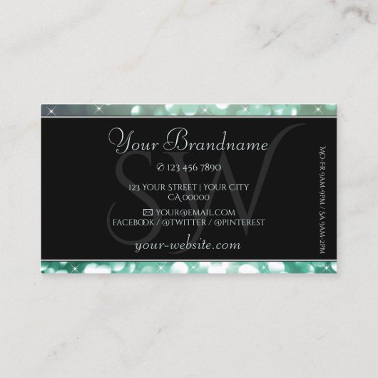 Eleganter Aquamariner Glitzer Sparkle Starts Schwa Visitenkarte (Rückseite)