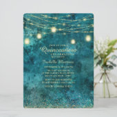 Eleganter Aquamariner Glitzer String Light Quinceñ Einladung (Stehend Vorderseite)