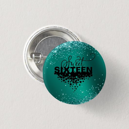 Eleganter Aquamariner Glitzer Sweet 16 Birthday Bu Button (Vorne & Hinten)