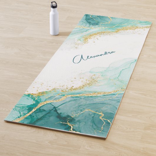 Eleganter Aquamariner Gold Abstrakt Watercolor Ind Yogamatte (Beispiel)