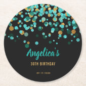 Eleganter Aquamariner Goldener Glitzer Confetti Ge Runder Pappuntersetzer (Vorderseite)