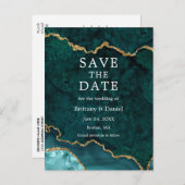 Eleganter Aquamariner Goldmarmorgeode Save the Dat Ankündigungspostkarte (Vorne/Hinten)