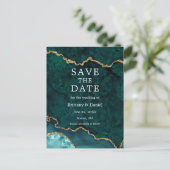 Eleganter Aquamariner Goldmarmorgeode Save the Dat Ankündigungspostkarte (Stehend Vorderseite)