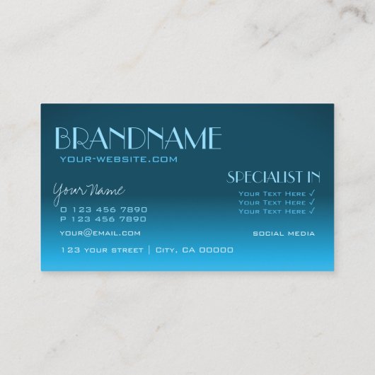 Eleganter Aquamariner Gradient Mirror Schriftart C Visitenkarte (Rückseite)