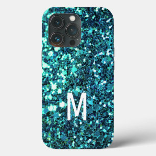 Eleganter Aquamariner grüner Glitzer - mit Monogra Case-Mate iPhone Hülle