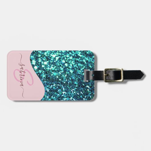 Eleganter Aquamariner grüner Tropfen Glitzer Mit M Gepäckanhänger (Vorderseite horizontal)