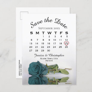 Eleganter Aquamariner Hochzeitkalender Save the Da Ankündigungspostkarte