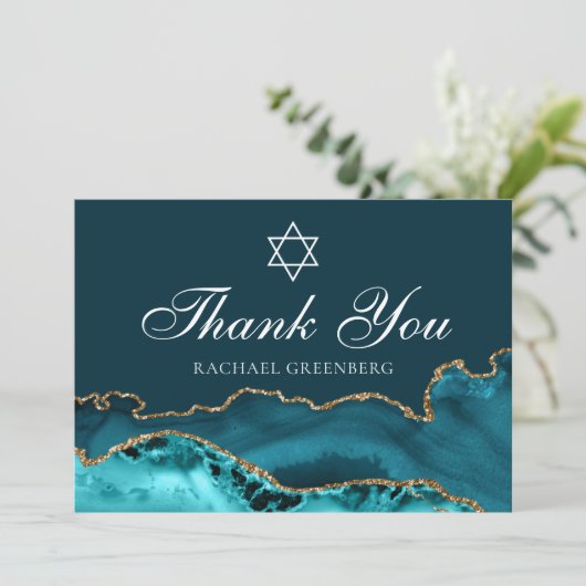 Eleganter Aquamariner jüdischer Star von David Fla Dankeskarte (Stehend Vorderseite)