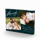 Eleganter Aquamariner Karierter Feiertag Fotoblock (Rechts)