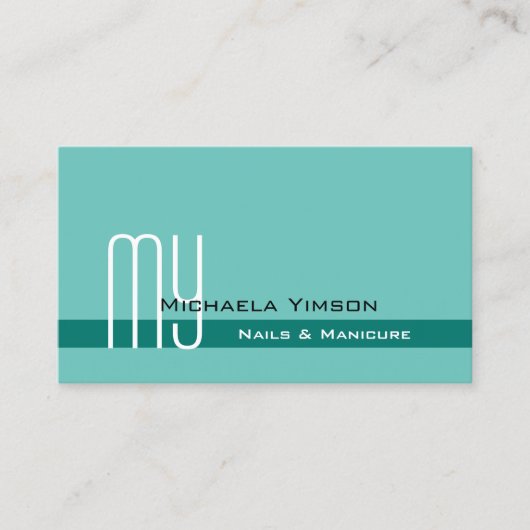 Eleganter Aquamariner Klassiker mit Monogramm Beru Visitenkarte (Vorderseite)