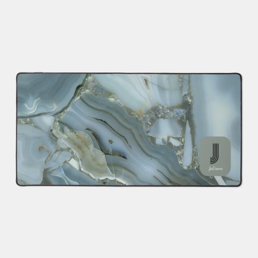Eleganter Aquamariner Marmoreffekt Individualisier Schreibtischunterlage (Vorderseite)