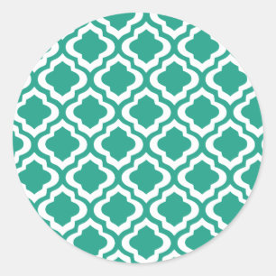 Eleganter Aquamariner marokkanischer Trellis Quatr Runder Aufkleber