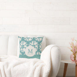 Eleganter Aquamariner Monogram Christmas Star Kissen