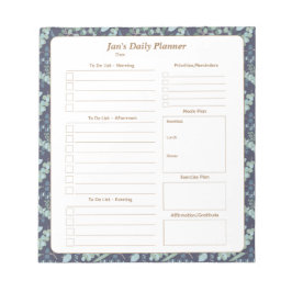 Eleganter Aquamariner Navy Blue Foliage Daily Plan Notizblock