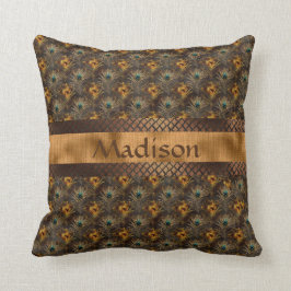 Eleganter Aquamariner Pfau Personalisierter Name Kissen