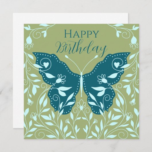 Eleganter Aquamariner Schmetterling mit Reben zum Mitteilungskarte (Vorne/Hinten)