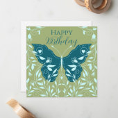 Eleganter Aquamariner Schmetterling mit Reben zum Mitteilungskarte (Vorderseite/Rückseite Beispiel)