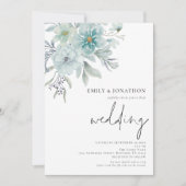 Eleganter Aquamariner See Mist Florals QR Code Hoc Einladung (Vorderseite)