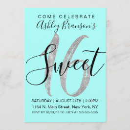 Eleganter Aquamariner Silver Sequin Glitzer Sweet  Einladung